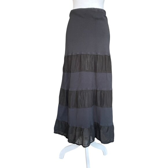 Vintage Y2K Black Mixed-Media Tiered Maxi Skirt – Size S - Picture 2 of 6